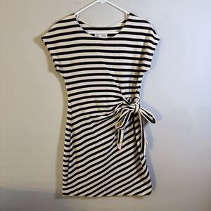 Saturday Sunday Anthropologie Striped Side Tie Mini Dress Black White XS Cap Slv